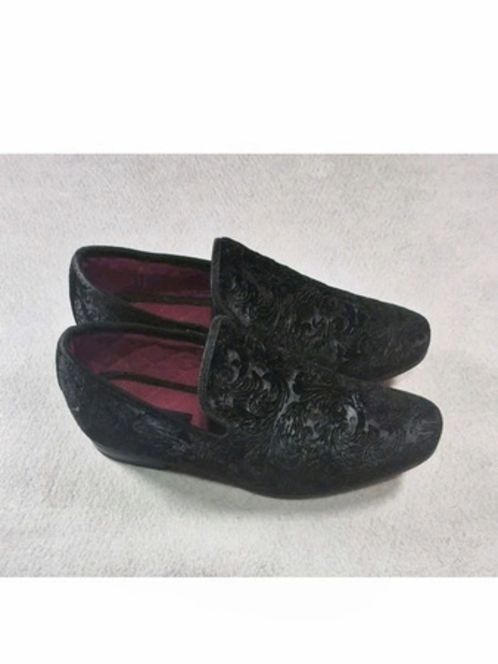 La Milano Broderick Mens Loafer Size 9 Black Crushed Velvet Italian Design